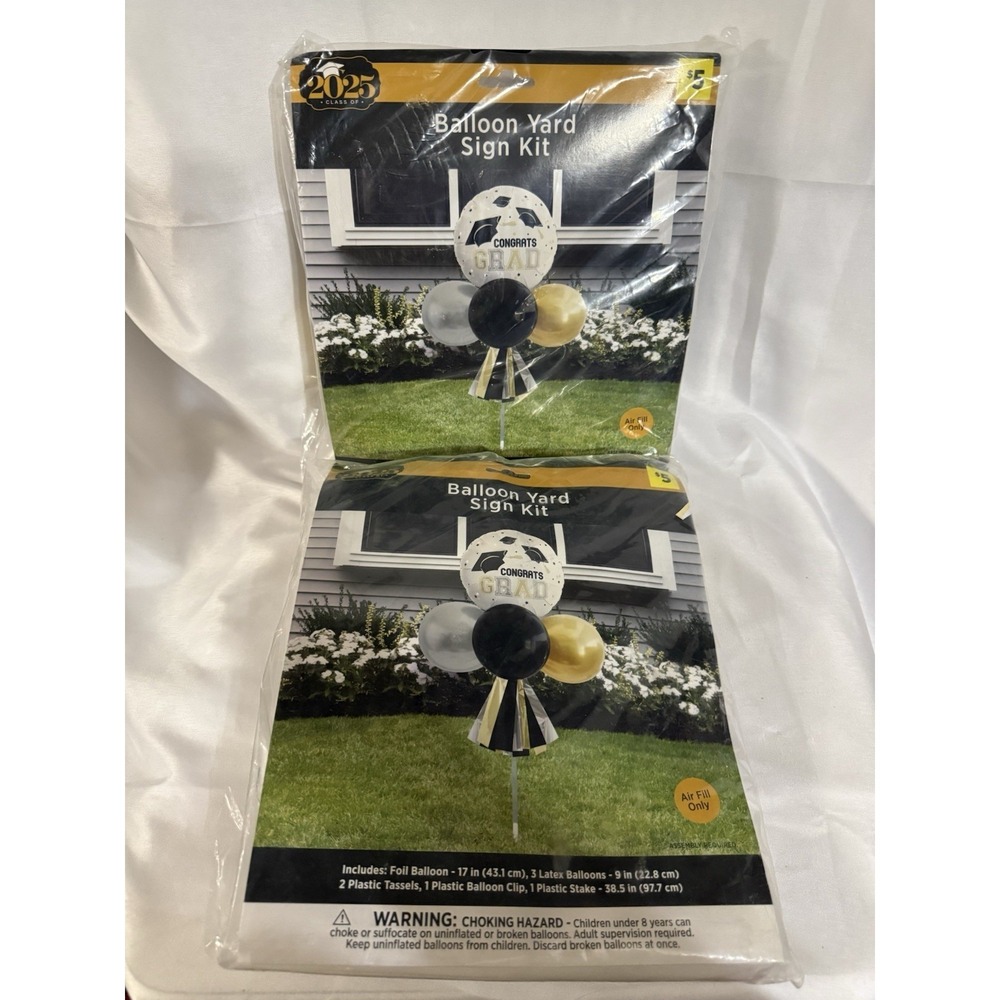 Graduation Balloon Yard Sign Kit Lot of 2 2025 Congrats Grad Outdoor Decor Set